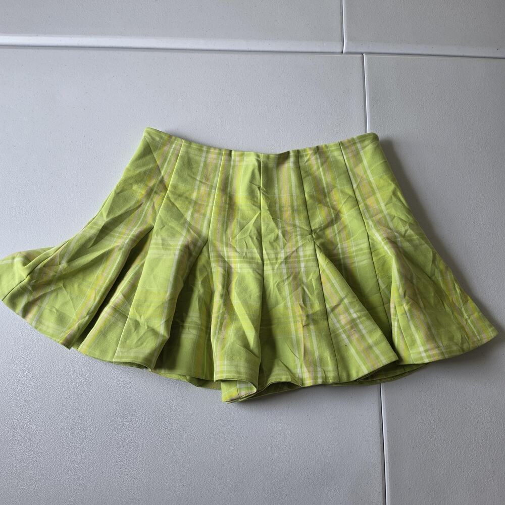 Maeve Anthropologie Skort Shorts Womens 4 Green Plaid Pleated Academia Preppy